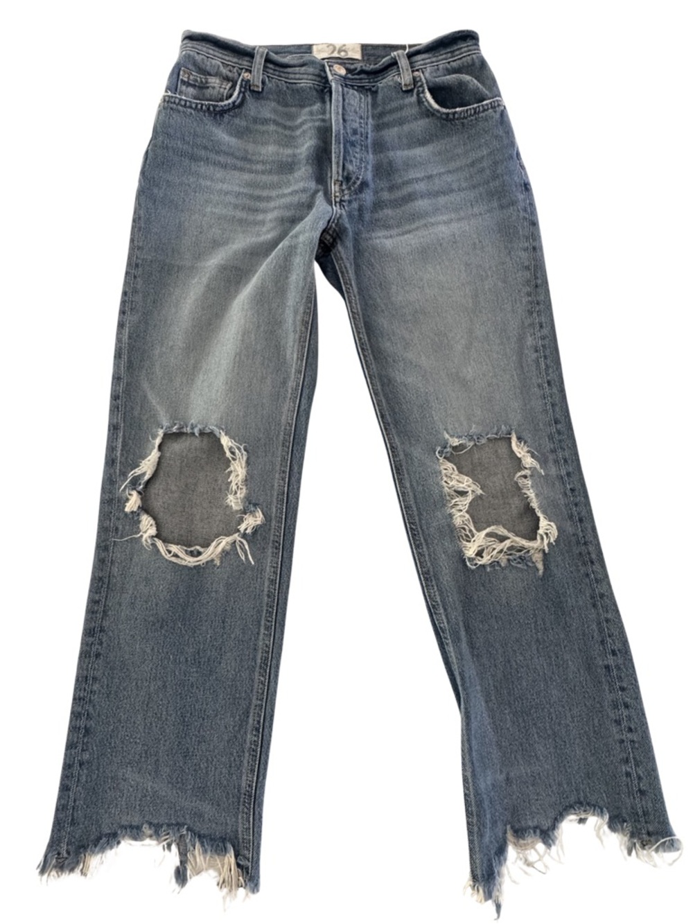 Free People We The Free Distressed Crop Wide Leg Jeans 26 High Rise Raw Hem